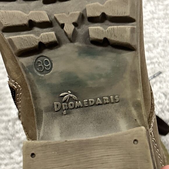 Dromedaris Kara Boots Womens 39 US 8.5 9 Suede Combat Heel Brown Green Leather - Picture 10 of 10